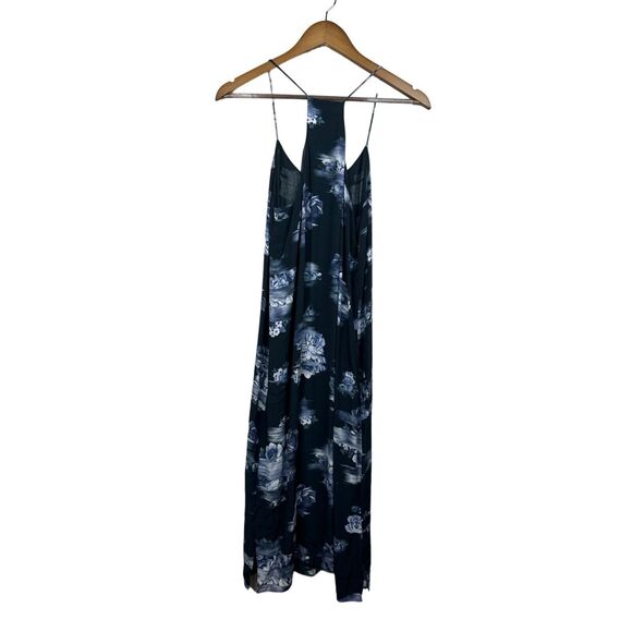 Tibi Womens Floral Midi Dress Size 2 100% Viscose & Silk Black Blue Flowy - Picture 2 of 7